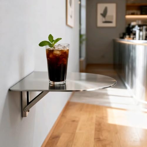 QSPNVFB Halbrund Wandklapptisch Kleiner Edelstahl Pub-Tisch 30cm Schwimmend Bartisch Faltbarer Tischhalterung Für Balkon KüChe Kaffee(Silver) von QSPNVFB