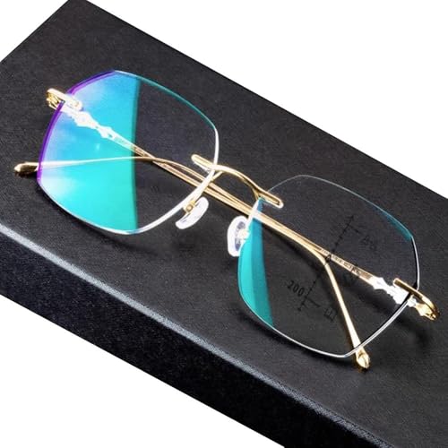 QSPNVFB Rahmenlose Lesehilfe Klassische, Progressive Multifokus Lesebrillen Für Herren Damen, +1.5 Diamantschliff Computer Brille Anti-Blaue UV400(+1.0) von QSPNVFB