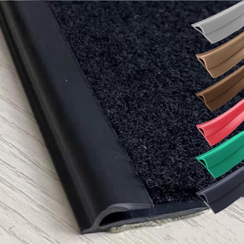 QSPNVFB Teppichkantenleiste PVC Selbstklebend Teppich Bodenübergangsstreifen, Abschlussprofil Kanten Trim Übergangsprofil Mit Höhenausgleich(Black,6m(19.7ft)) von QSPNVFB