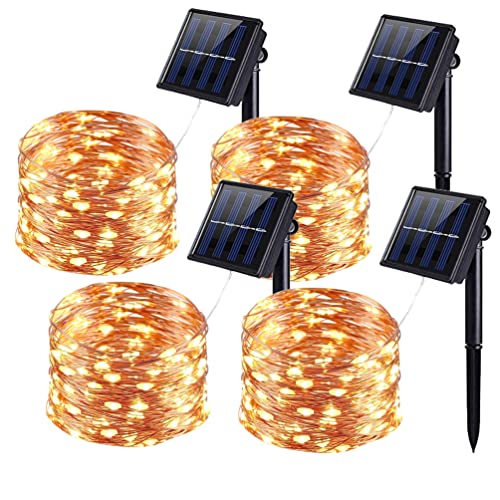 QSPORTPEAK [4 Stücke] Solar Lichterkette Aussen, 4x12M 120 LED Solarlichterkette Außen Wetterfest KupferDraht 8 Modi IP65 Wasserdicht Solar für Party Weihnachtsbeleuchtung[Energieklasse A+++] von QSPORTPEAK