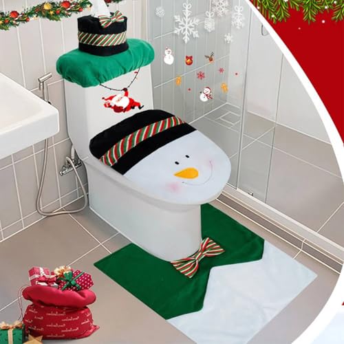 QSPORTPEAK Weihnachtsmann-Toilettensitzbezug, 3 Stück Wc Sitzbezug Set Weihnachtsdeko Badezimmerzubehör, Toilettensitzabdeckung, Toilettenteppich, Toilettenwassertankabdeckung mit Tissue-Box-Abdeckung von QSPORTPEAK