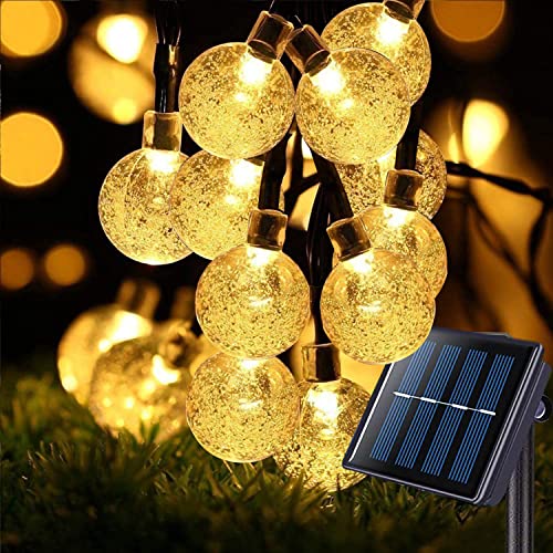 Solar Lichterkette Aussen, QSPORTPEAK 7M/24Ft 50 LED Solar 8 Modi Kristall Kugeln Wasserdicht IP65 Outdoor Solar für Garten, Terrasse, Balkon, Hochzeit, Weihnachten usw (Warmweiß) [Energieklasse A+++] von QSPORTPEAK