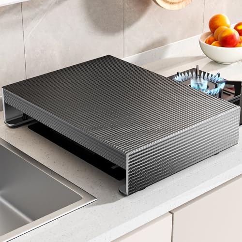 QSTGX Gasherdabdeckung Camping Herd Blechschutz Mit Boden L Form Universelle Küchenherdabdeckung rutschfeste Matte aus weichem Gummi Rostfrei(B,40x48x7cm) von QSTGX