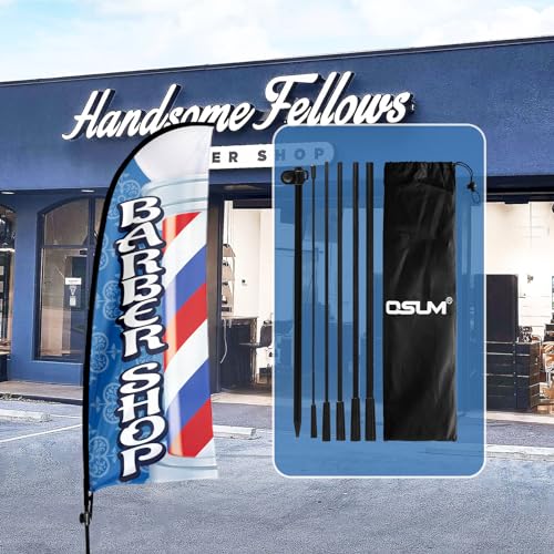 QSUM Barber Shop Swooper-Flagge und Stange Kit und Erdspieß, 2,1 m Upgrade, windlose Federflagge, Business-Werbeschild für Friseurladen von QSUM