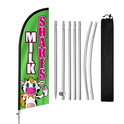 QSUM Milk Shakes Federflagge mit Edelstahl-Fahnenmast, Erdspieß, Werbeflagge, geeignet für Unternehmen und Schaufenster, 2,4 m, 1 Set von QSUM