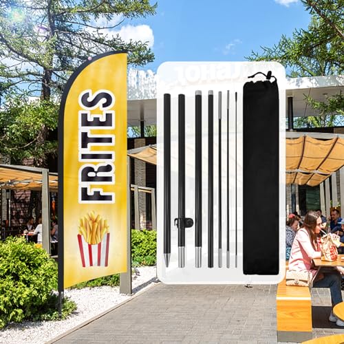 Pommes Frites Swooper Flag and Pole Kit, Essen Shop Advertising Feather Flag, Windless 8 Ft von QSUM