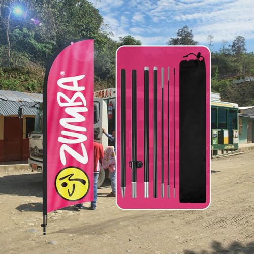 QSUM Zumba Federflagge, 2,4 m Werbung Swooper Flagge mit Stangen-Kit, Erdspieß, Zumba Schild für Unternehmen und Schaufenster von QSUM
