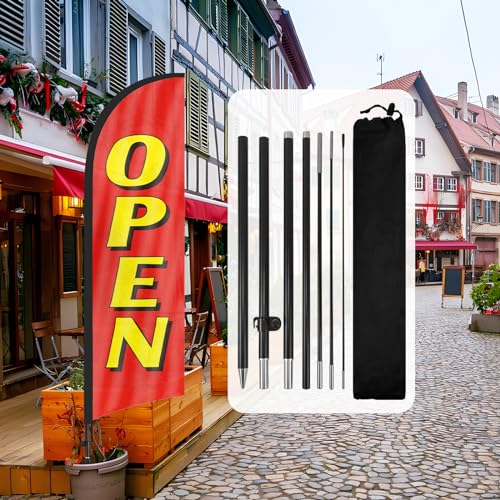QSUM Open-Federflagge,8FT Open-Werbe-Swooper-Flagge mit Stangen-Set, Erdspieß,Open-Schilder für Unternehmen und Schaufenster von QSUM