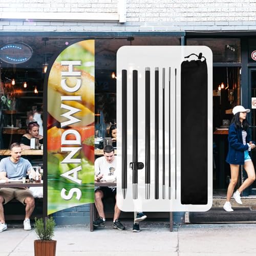 QSUM Sandwich-Federflagge,8FT Sandwich-Werbe-Swooper-Flagge mit Stangen-Set, Erdspieß,Sandwich-Schilder für Unternehmen und Schaufenster von QSUM