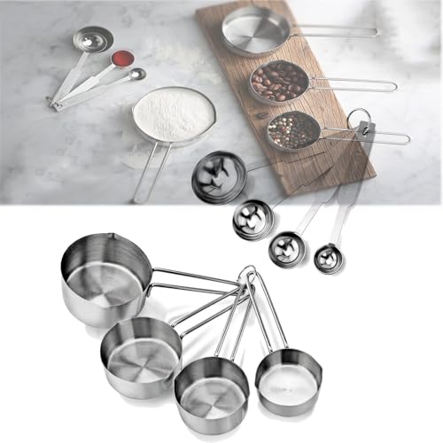 8-Teiliges Messbecher- Und LöFfel-Kombi-Set Aus Edelstahl, Stapelbares KüChenmesslöFfel-Set Zum Kochen Und Backen – KüChenhelfer Und Backutensilien,Silver von QSWLHLYY
