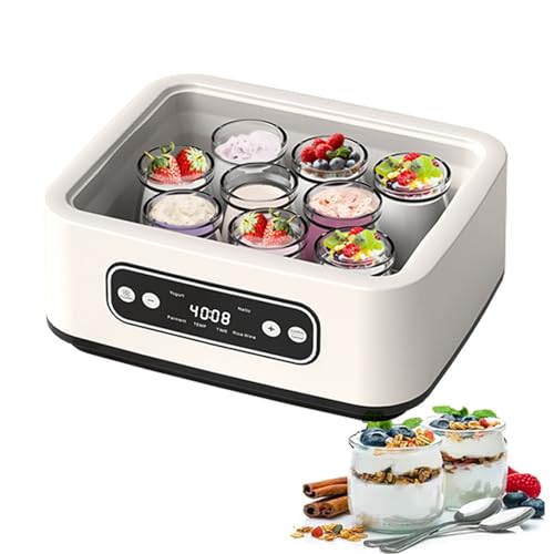 Joghurtbereiter, 1,6 L Probiotischer Joghurtbereiter Mit Einstellbarer Zeit- Und Temperaturregelung, Automatischer Digitaler Multifunktions-Joghurtbereiter Mit 9 GlasbehäLtern von QSWLHLYY