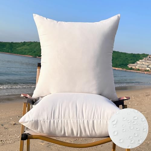QSWRD Outdoor-Kisseneinsätze, mittelgroß, wasserabweisend, Terrassenmöbel, dekorative Veranda, Couch, Premium, quadratisches Sofakissen, Weiß, 45 x 45 cm, 2 Stück von QSWRD