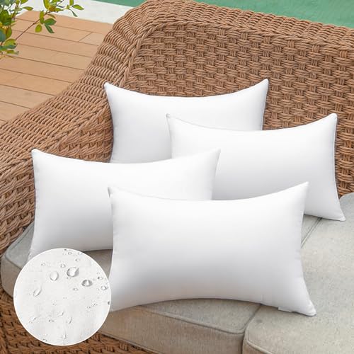 QSWRD 30x50 cm Outdoor Kissen Wasserfest Kissenfüllung 4er Set wasserdichte Rechteckige Innenkissen Sofakissen Kopfkissen Zierkissen 12x20 Zoll Weiß Wetterfest Dekokissen Cushion für Bett Auto Garten von QSWRD