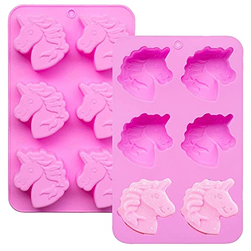 QSXX Einhorn Silikonbackform Silikon Muffinform Kuchen Dessert Einhorn Schablone Einhornkopf Silikonform Zur Herstellung von Schokolade, Gelee, Eiswürfeln, Bonbons, Kuchen, Ton und Seife (2 Stück) von Hilloly