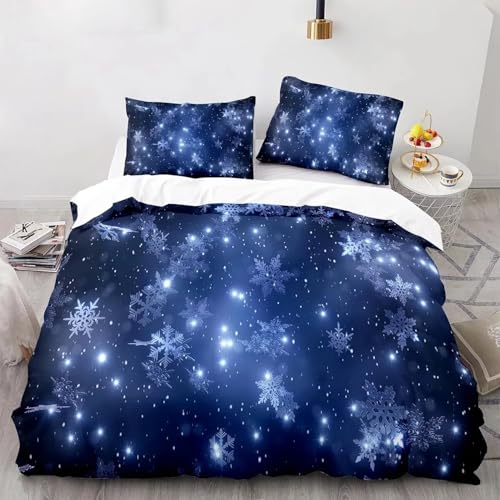 Bettbezug-Set 240X220 mit Sternen und Schneeflocken,Verträumtes Weihnachtsbettwäsche-Set mit Blauem Schneeflockendruck und Kissenbezug,Weicher Mikrofaser-Bettbezug für das Winterfestival für das Bettbezug-Set 240X220 mit Sternen und Schneeflocken,Verträumtes Weihnachtsbettwäsche-Set mit Blauem Schneeflockendruck und Kissenbezug,Weicher Mikrofaser-Bettbezug für das Winterfestival für das von QSYEDR