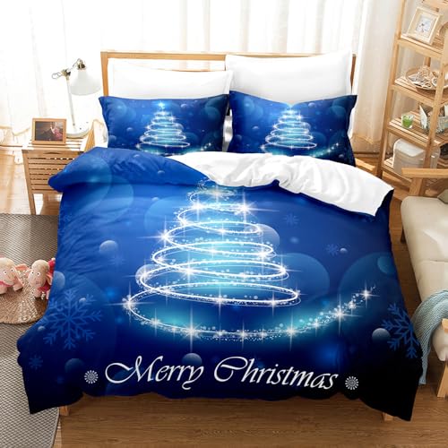 QSYEDR Frohe Weihnachten Bettbezug-Set 135X200,Leuchtender Weihnachtsbaum und Blaue Schneeflocken Bettwäsche-Set mit Reißverschluss,Winterfest-Bettbezug für Schlafzimmerdekor,Einzelbett QSYEDR Frohe Weihnachten Bettbezug-Set 135X200,Leuchtender Weihnachtsbaum und Blaue Schneeflocken Bettwäsche-Set mit Reißverschluss,Winterfest-Bettbezug für Schlafzimmerdekor,Einzelbett von QSYEDR