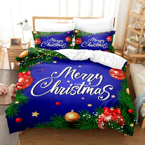QSYEDR Frohe Weihnachten Bettbezug-Set 135X200,Rote Goldene Kugeln und Grüne Zweige,Bettbezug für Mädchen und Jungen,Weiche Mikrofaser-Winterfest-Bettwäsche-Set,Blaues Einzelbett QSYEDR Frohe Weihnachten Bettbezug-Set 135X200,Rote Goldene Kugeln und Grüne Zweige,Bettbezug für Mädchen und Jungen,Weiche Mikrofaser-Winterfest-Bettwäsche-Set,Blaues Einzelbett von QSYEDR