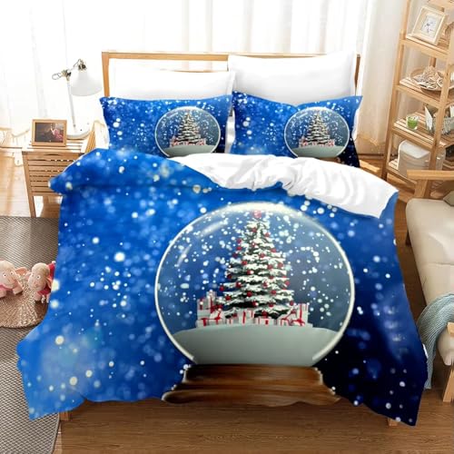 QSYEDR Weihnachts-Bettbezug-Set 135X200,Weihnachtsbaum In Der Schneekugel,Bettwäsche-Set mit Kissenbezug,Mikrofaser-Bettbezug für Kinder und Erwachsene,Schlafzimmer-Dekor,Blau,Einzelbett QSYEDR Weihnachts-Bettbezug-Set 135X200,Weihnachtsbaum In Der Schneekugel,Bettwäsche-Set mit Kissenbezug,Mikrofaser-Bettbezug für Kinder und Erwachsene,Schlafzimmer-Dekor,Blau,Einzelbett von QSYEDR