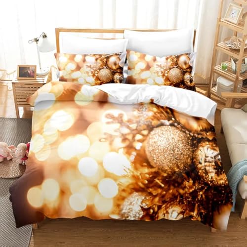 QSYEDR Weihnachts-Bettbezug-Set 200X200,Goldene Weihnachtsornamente und Weihnachtslichter,Bettbezug für Kinder,Jungen und Mädchen,Winterfest-Bettwäsche-Set mit Reißverschluss,Doppelbett QSYEDR Weihnachts-Bettbezug-Set 200X200,Goldene Weihnachtsornamente und Weihnachtslichter,Bettbezug für Kinder,Jungen und Mädchen,Winterfest-Bettwäsche-Set mit Reißverschluss,Doppelbett von QSYEDR