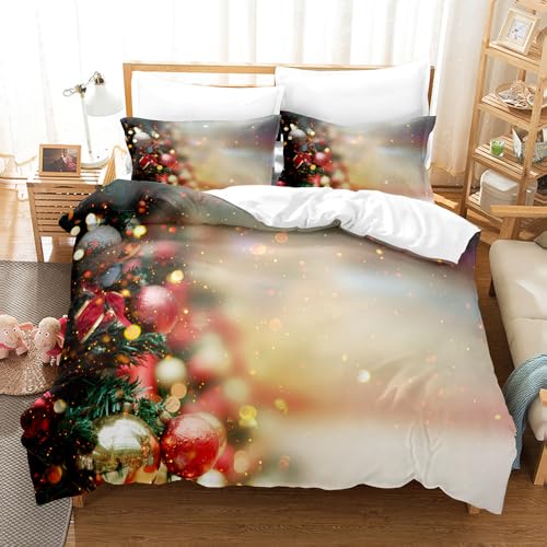 QSYEDR Weihnachts-Bettbezug-Set 200X200 für Kinder,Bettwäsche-Set mit Roten Kugeln und Grünen Zweigen,Winter-Weihnachts-Bettbezug für Neujahrs-Ferienschlafzimmer,Doppelbett QSYEDR Weihnachts-Bettbezug-Set 200X200 für Kinder,Bettwäsche-Set mit Roten Kugeln und Grünen Zweigen,Winter-Weihnachts-Bettbezug für Neujahrs-Ferienschlafzimmer,Doppelbett von QSYEDR