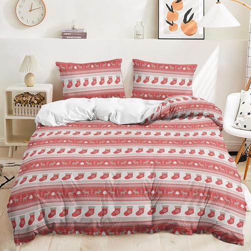 QSYEDR Weihnachts-Bettbezug-Set 220X200,Süßes Bettwäsche-Set mit Roten Strümpfen,Rentieren und Weihnachtsbäumen,Weicher Mikrofaser-Bettbezug mit Kissenbezug,Winterfest-Schlafzimmerdekor,Kingsize QSYEDR Weihnachts-Bettbezug-Set 220X200,Süßes Bettwäsche-Set mit Roten Strümpfen,Rentieren und Weihnachtsbäumen,Weicher Mikrofaser-Bettbezug mit Kissenbezug,Winterfest-Schlafzimmerdekor,Kingsize von QSYEDR
