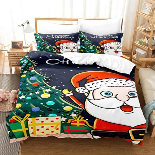 QSYEDR Weihnachtsmann-Bettwäscheset,Süßes Cartoon-Bettbezugset mit Weihnachtsmann und Weihnachtsbaum und Reißverschluss,Weicher Mikrofaser-Bettbezug mit Kissenbezügen,Kingsize QSYEDR Weihnachtsmann-Bettwäscheset,Süßes Cartoon-Bettbezugset mit Weihnachtsmann und Weihnachtsbaum und Reißverschluss,Weicher Mikrofaser-Bettbezug mit Kissenbezügen,Kingsize von QSYEDR