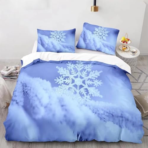Schneeflocken-Bettbezug-Set 200X200,Weihnachtsbettwäsche-Set mit Blauem Schneeflocken-Motiv und Kissenbezug,Weicher Mikrofaser-Weihnachtsbettbezug für Die Neujahrs-Schlafzimmerdekoration,Doppelbett Schneeflocken-Bettbezug-Set 200X200,Weihnachtsbettwäsche-Set mit Blauem Schneeflocken-Motiv und Kissenbezug,Weicher Mikrofaser-Weihnachtsbettbezug für Die Neujahrs-Schlafzimmerdekoration,Doppelbett von QSYEDR