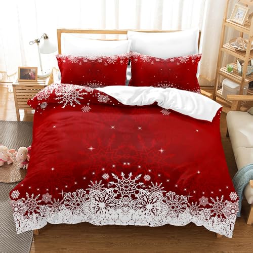 Weihnachtliches Bettbezug-Set 220X200 mit Schneeflockenmotiv,Bettwäscheset mit Weißem Schneeflockenmuster für Winter-Weihnachtsdekor,Weicher Mikrofaser-Bettbezug mit Reißverschluss,Rot,Kingsize Weihnachtliches Bettbezug-Set 220X200 mit Schneeflockenmotiv,Bettwäscheset mit Weißem Schneeflockenmuster für Winter-Weihnachtsdekor,Weicher Mikrofaser-Bettbezug mit Reißverschluss,Rot,Kingsize von QSYEDR