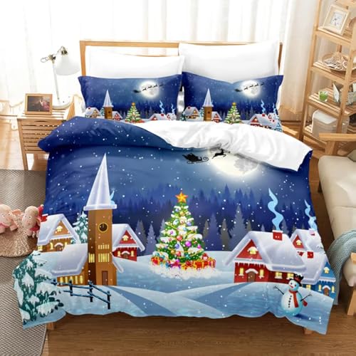 Weihnachtsfest-Bettbezug-Set 200X200,Weihnachtsbaum und Süßer Schneemann In Winternachtszene,Bettwäsche-Set für Festival-Schlafzimmerdekor,Weicher Mikrofaser-Bettbezug mit Kissenbezug,Doppelbett Weihnachtsfest-Bettbezug-Set 200X200,Weihnachtsbaum und Süßer Schneemann In Winternachtszene,Bettwäsche-Set für Festival-Schlafzimmerdekor,Weicher Mikrofaser-Bettbezug mit Kissenbezug,Doppelbett von QSYEDR