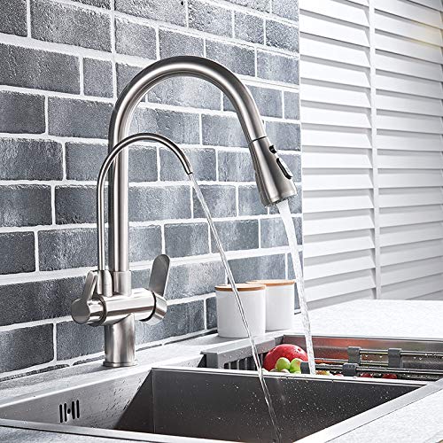 360-Grad-Drehung Doppelgriff Küche Waschbecken Mixer Wasserhahn mit Wasseraufbereitung Funktionsreifen montiert Wasserfilterkran Einfach zu installieren Chrome Finish Thriving von QSYJCCXD
