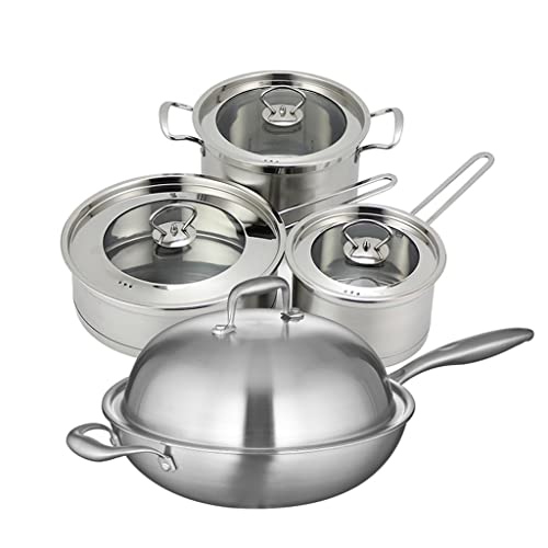 4 Kochgeschirr 8 -Stück Kochgeschirrset Kochgeschirrset Edelstahl Bratpfanne Popf Suppe Milch Topf Frittingpfanne Haushaltsküche 4 Kochgeschirr 8 -Stück Kochgeschirrset Kochgeschirrset Edelstahl Bratpfanne Popf Suppe Milch Topf Frittingpfanne Haushaltsküche von QSYJCCXD