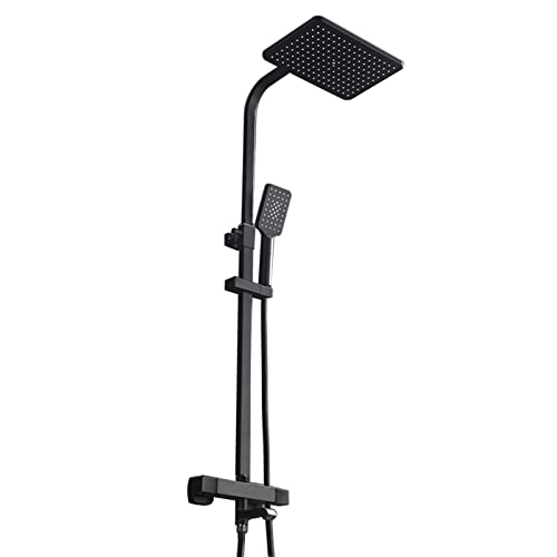 Badezimmer Luxus Regenmixer Dusche Combo Set Handheld Duschkopf mit Thermostatfunktion, Höhe/Winkel einstellbar, schwarz Badezimmer Luxus Regenmixer Dusche Combo Set Handheld Duschkopf mit Thermostatfunktion, Höhe/Winkel einstellbar, schwarz von QSYJCCXD