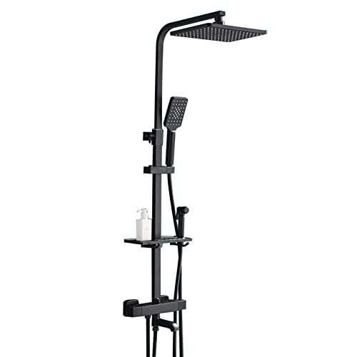 Badezimmer Luxus Regenmixer Dusche Combo Set Handheld Duschkopf mit Thermostatfunktion, Höhe/Winkel einstellbar, schwarz Badezimmer Luxus Regenmixer Dusche Combo Set Handheld Duschkopf mit Thermostatfunktion, Höhe/Winkel einstellbar, schwarz von QSYJCCXD