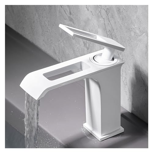 Becken Wasserhahn schwarzer Waschbecken Mixer Tap Badezimmer Wasserfallmischer Messing Wasserhahn heiß und kaltes Gefäß Waschbecken Wasserhackt Deck Mount Weiß, Einfach installieren von QSYJCCXD