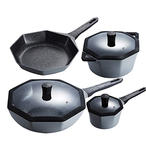 Cookware4-teiliges Topf-Set für den Haushalt, antihaftbeschichtet, Induktionsherd, Wok-Anzug, Küchentöpfe und Pfannen, Kochgeschirr-Set von QSYJCCXD