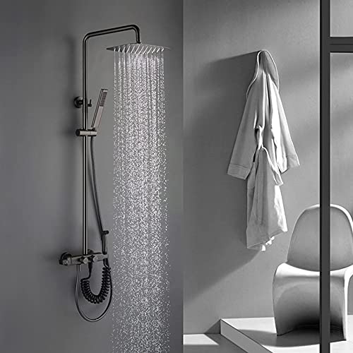 Duscharmatur -Set, Luxus -Niederschlags -Duschkopf mit Handheldspray, Bidet Sprayer, wandmontierte thermostatische Badewanne Wasserhahn Set, massives Messinggold, schwarze Rose von QSYJCCXD