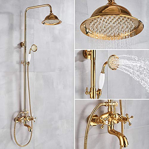 Goldenes Duschsystem mit 8 -Zoll -Duschkopf- und Hand -Duschwand -Dusch -Duschmixer -Hahn für die Badewanne von QSYJCCXD