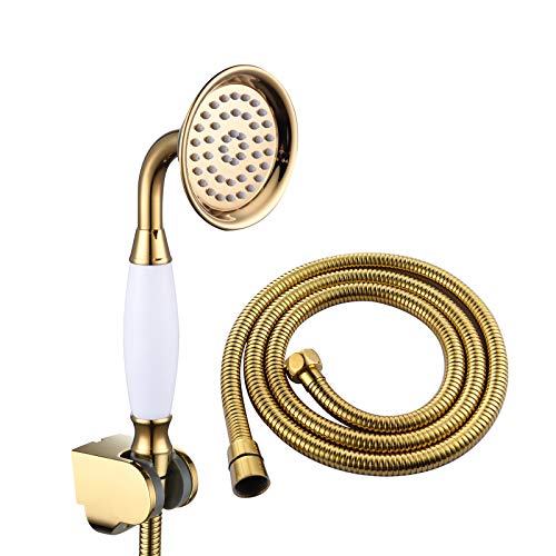 Handheld Duschkopf Set Hochdruck Gold Handheld Duschsprühgerät Universal Messing Hand gehalten Duschkopf Set mit 59 "Edelstahl -Duschschlauch und Halter, G1/2 '' '' ' von QSYJCCXD