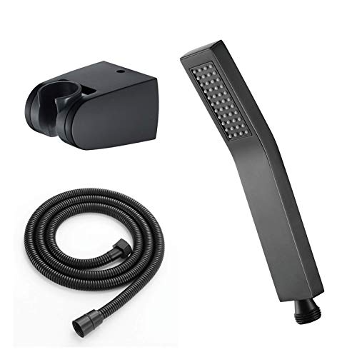 Handheld Duschkopf Set Messing Hand gehalten Duschkopf Niederschlag Duschhead Ein Sprühmodus Massage Spa Duschhead Quadrat Handduschkopf mit Silikondüse, Duschschlauch, Schwarz, Chrom von QSYJCCXD