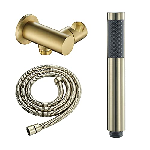 Handheld Duschkopf Set Messing Hand gehalten Duschkopf Niederschlag Duschhead Massage Duschhead Runde gebürstete goldene Handduschkopf mit Duschschlauch, Duschhalter von QSYJCCXD