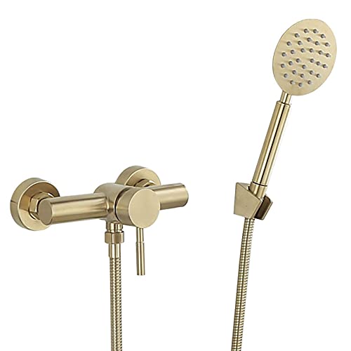 Handheld Duschkopf Set heißes und kaltes Wasser Hand gehalten Duschkopf Niederschlag Duschhead Massage Massage Duschhead Runde gebürstete goldene Hand Duschkopf mit Duschschlauch von QSYJCCXD