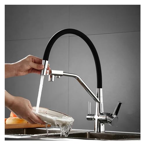 High-End-Messing gebürstete Nickel Küchenspüle Wasserhahnmischer zwei Griffe 3-Wege-Küche gesunder Trinkwasserhahn, Wasserhähne für Waschbecken von QSYJCCXD