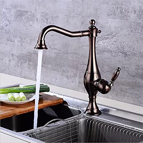 Küchenarmatur, Bauernhaus und kommerzielles Küchenspüle Wasserhahn, Retro -Teekannenstil schwarzer Messing -Küchenarmatur, 360 ° Rotatable gebürstbarer goldener Küchenmixer (Gold mit Schlauchgröße 1) von QSYJCCXD
