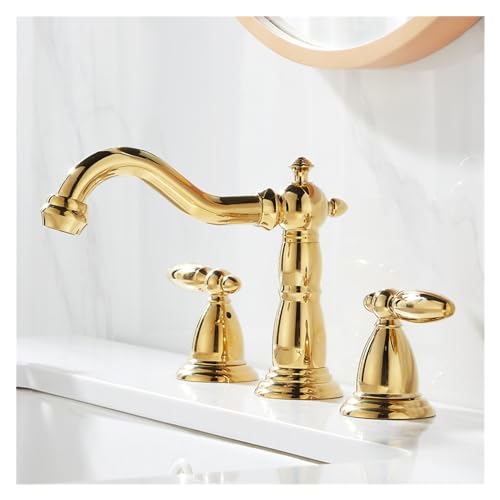 Schwarze Messing -Badezimmer -Becken Wasserhahnmixer klopfen antike Küchenspüle Wasserhahn Dualgriffe 3 Löcher Badewanne Wasserhahn Gold, einfache Installation von QSYJCCXD