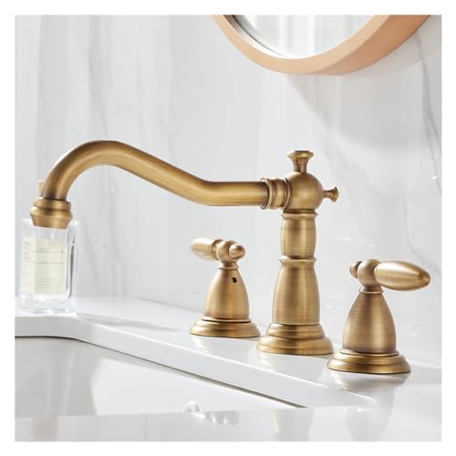 Schwarze Messing -Badezimmer -Becken Wasserhahnmixer klopfen antike Küchenspüle Wasserhahn Dualgriffe 3 Löcher Badewanne Wasserhahn Gold, einfache Installation von QSYJCCXD