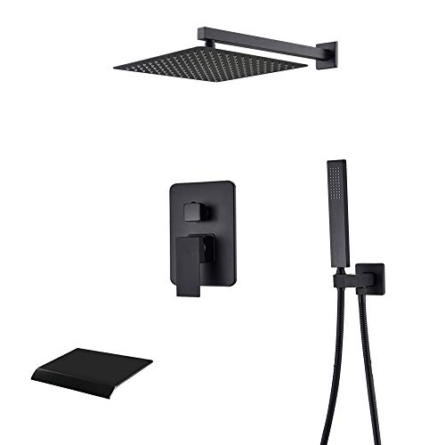 Verdeckter Duschsystem Wandmontierte Duschhahn -Set Multifunktion mattes schwarzes Dusch -Kombination mit quadratischem Duschkopf, Handschuhe, Wasserfallwanne, 16 Zoll Verdeckter Duschsystem Wandmontierte Duschhahn -Set Multifunktion mattes schwarzes Dusch -Kombination mit quadratischem Duschkopf, Handschuhe, Wasserfallwanne, 16 Zoll von QSYJCCXD