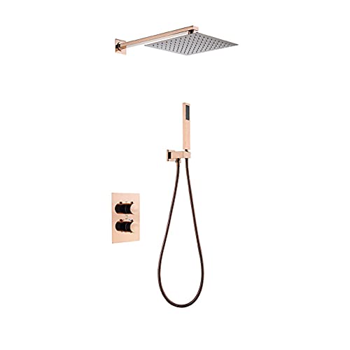 Verdeckter thermostatischer Duschset Roségolden-Duschkopf mit Handheld Badezimmer Duschsystem-3-Funktion von QSYJCCXD