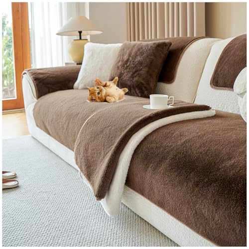 QSZTJJ Samt Sofabezug 1 2 3 4 Sitzer, L Form Sofaüberwurfe, Ultra Weicher Sofaschoner,Überzug Couchbezug Sofa/Couch Wurfdecke Eckcouch 3/2/1 Sitzer Sofaschutz (Dunkelbraun,70×210cm) von QSZTJJ