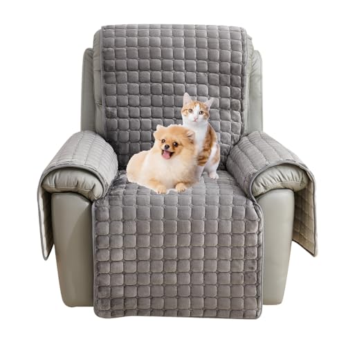 QSZTJJ Sesselschoner Sesselauflage Sesselbezug rutschfest,Armlehnenschoner Fernsehsessel Bezug Relaxsessel BezüG FüR Zuhause Mit Kindern (Grau ohne Taschen,1 Sitz (53×190CM)) von QSZTJJ