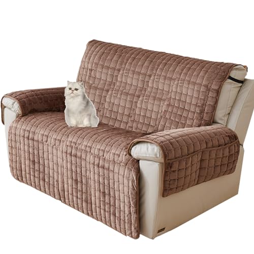 QSZTJJ Sesselschoner Sesselauflage Sesselbezug rutschfest,Armlehnenschoner Fernsehsessel Bezug Relaxsessel BezüG FüR Zuhause Mit Kindern (Kaffee hat Taschen,2 Sitzplätze (116 x 190 cm)) von QSZTJJ